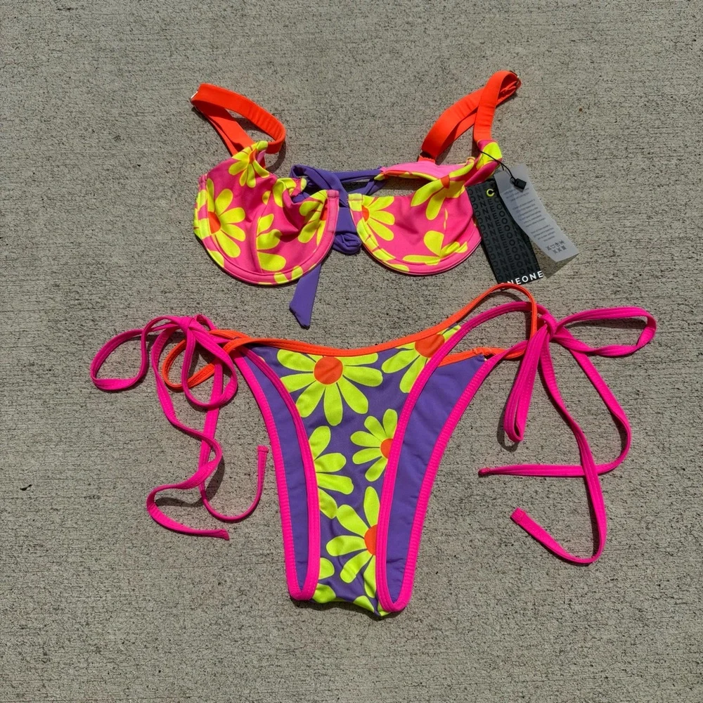 One one floral bright summer bikini set